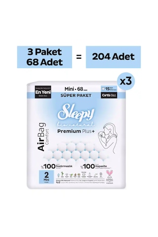 Sleepy Bio Natural Premium Plus Airbag Comfort Mega Paket Bebek Bezi 2 Numara Mini 204 Adet