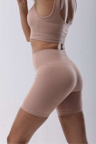 Seamless Pudra Normal Bel Kısa Fitted Basic Sporcu Tayt Pudra