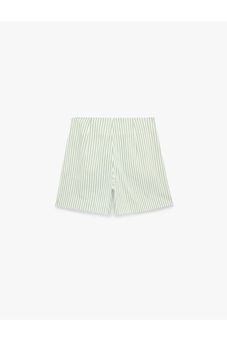 Koton Koton X Sibil Çetinkaya - Slim Fit Çapraz Bağlama Detaylı Fiyonklu Çizgili Poplin Mini Mikro Şort Yeşil Çizgili 6sak40355uw