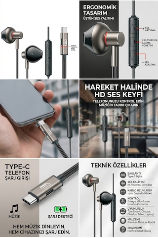 Type-c Mıknatıslı Stereo Kulaklık Şarj Girişli Tak Çalıştır Oyuncu - Yüksek Ses Kalitesi Mt255 00