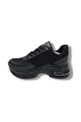 Modalendo 1511-26 Cilt Deri Simli Şeritli Anatomik Bağcıklı Kadın Sneaker Siyah