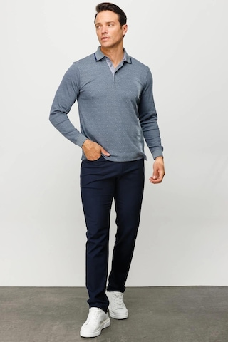 Desen Triko Erkek Polo Yaka Kare Desenli Uzun Kollu Sweatshirt Füme Füme