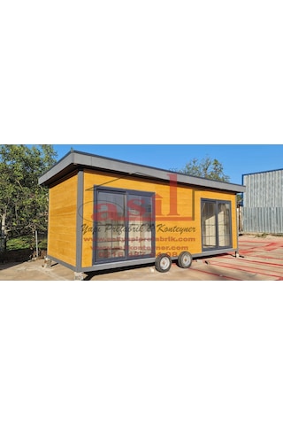 21 M² 1+1 Ahşap Desen Betopanlı, Römorklu Tiny House Konteyner