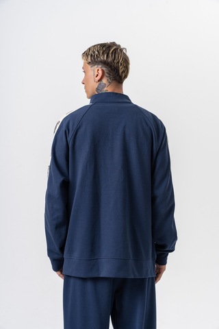 Erkek Respire Şerit Detaylı Dik Yaka Doubleface Zip Oversize Sweatshirt Lacivert