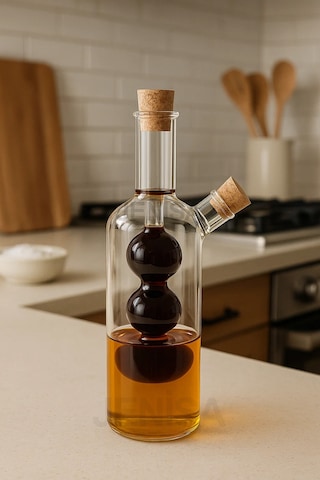 Üç Bölmeli Çift Hazneli Cam Yağdanlık & Sirkelik 260 Ml Zarif Tasarım Şeffaf