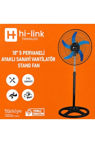 Hi-link 18 İnç Sanayi Tipi Vantilatör 5 Metal Kanatlı Ayaklı Fan 2 Yıl li