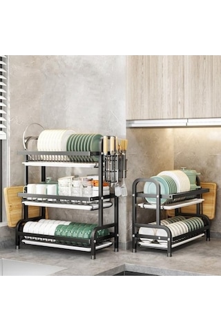 Pazly Paslanmaz Çelik Bulaşık Drenaj Rafı, Chooplastik Kesme Yay Tutucu, 3-4 Kişilik Aile, 42x23.2x41cm Diğer