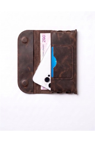Vintage Leather Craft Hakiki Deri Erkek El Portföyü Acı Kahverengi
