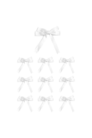 10 Adet Beyaz Saten Fiyonk Süsleme Küçük Kurdele Seti