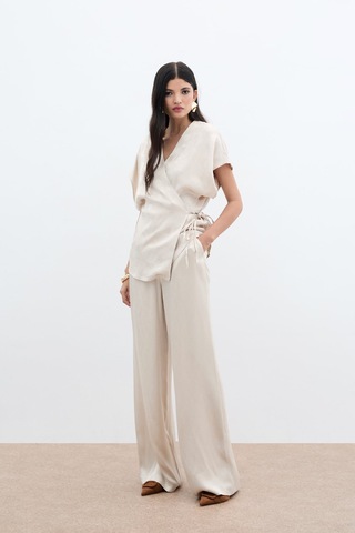 Sateen Cepli Bol Pantolon - Bej-136042 Bej