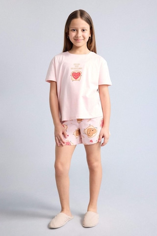 Defacto Regular Fıt 2li Pijama Şort Tişört Takımı Kız Çocuk H5509a826smpn256 Pembe-pn256