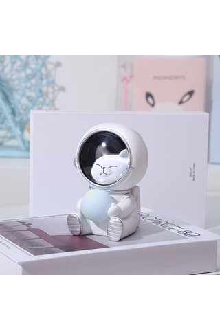 Ranyeek Ev Dekorasyonu Işıklı Kedi Astronot Figürü - Kozmik Ev Aksesuarı Masaüstü Işık Dekoratif Örgütsel Beyaz