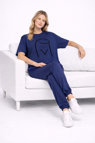 Sevgili Kombini Çift Tişört Oversize Unisex Matching Couple Minim Lacivert