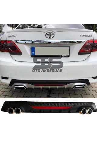 Toyota Corolla 2007-2012 Difüzör Arka Tampon Eki 4 Egzoz Çıkışlı Siyah Reflektörlü