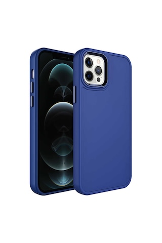Goocamp Apple Uyumlu iPhone 14 Pro Metal Çerçeve Ve Buton Tasarımlı Sert Botox Kılıf-laciv Lacivert