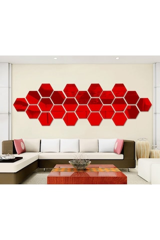 Honmex Otostikli Altıgen Açık Renkli Akrep Yansıtıcı Duvar Sticker - 46x40mm 1mm Kalınlık 12 Adet Kırmızı