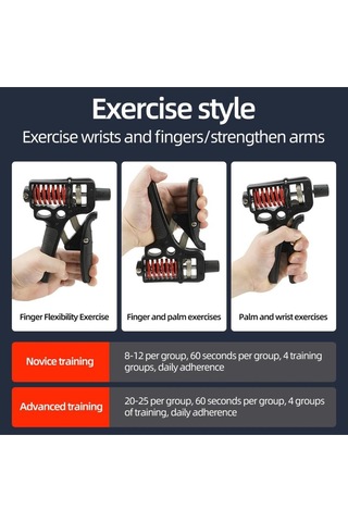 5-165kg Sayaçlı Ayarlanabilir El & Bilek Güçlendirici Profesyonel Kol Ve Kavrama Egzersiz Aleti Cks-108n Siyah