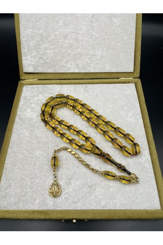 Rodajlı Gold Gümüş İp Yolları Eskitme Ateş Kehribar Tespih 11x8 Mm 32 Gr Altın - Gümüş Rodajlı Gold Gümüş İp Yolları Eskitme Ateş Kehribar Tespih 11x8 Mm 32 Gr Altın - Gümüş