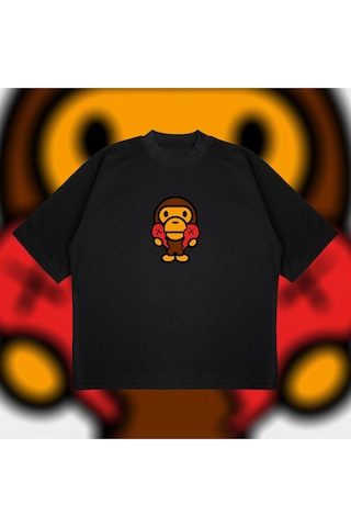 Startmore Bape X Comme Des Garçons Oversize Unisex Pamuklu Nefes Alan Kalın Kumaşlı Siyah