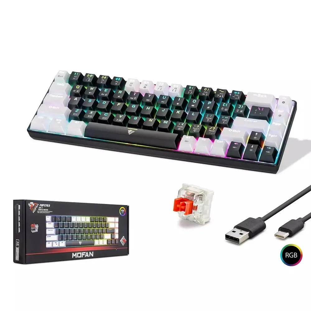 Mofan Mf1703b Gaming Mekanik Klavye Trı Mod Rgb Red Switch - Siyah Beyaz
