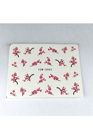 Pembe Gül Dal Çiçek Tırnak Vinil Sticker Etiket Çıkartması Çoklu Süsleme Dövme 6x5.5cm