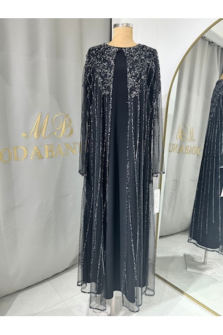 Modabanuda Wilma 2'li Takım Taşlı Abaya Siyah