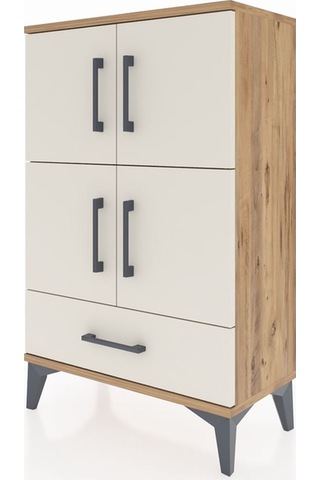 Arges Komodin 4 Raflı Tek Çekmeceli 4 Kapaklı 60x30x96 Çam-ay... Çam