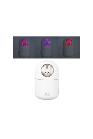 Xindoker Usb Süper Sessiz Ev Araba Ofis Kullanıma Uygun 300ml Kapasiteli Otomatik Kapanma Özelliğiyle Renkli Işıklı Aromaterapi Buharlandıran Tavşan Desenli Nemlendirici Beyaz