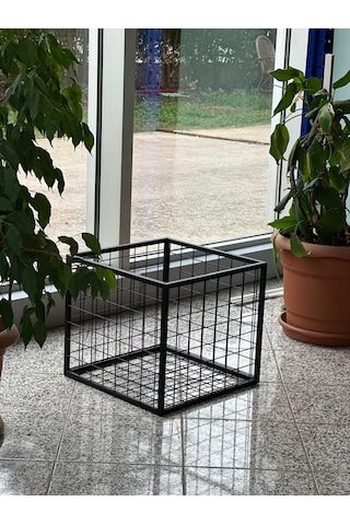 Metal Tel Kasa Sepet - Dekoratif, Taşınabilir Ürün Kasası, Sele Sepet 45x45 Cm H:20 Cm Siyah