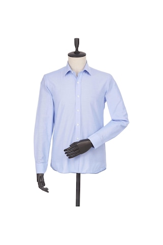 İmza Mavi Uzun Kol Filafil Desen Filafil Sert Yaka Cepsiz Pamuklu Basic Slim Fit Gömlek 1004245008 Royal Mavi