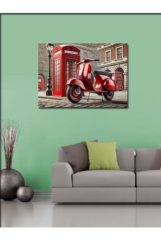 Kanvas Tablo Kırmızı Motosiklet Sokakta 50cmx70cm