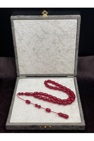 Sistemli Koyu Kırmızı Ateş Kehribar Tesbih 8x12 Mm