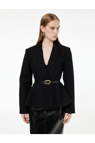 Koton Uzun Kollu Kemer Detaylı Peplum Blazer Ceket Siyah 6wak50116uw Siyah