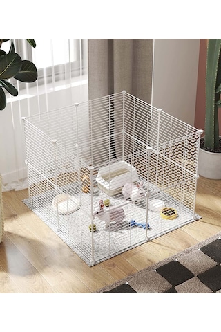 Hodbehod 16 Panel Beyaz Hayvan Oyun Kafesi Portatif Modüler Kedi Kuş Evcil Hayvan