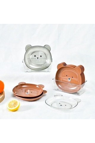 Şeffaf Atıştırmalık Tabağı Sevimli Ayı Deseni İstiflenebilir Yuvarlak Kenarlar Çok Amaçlı Plastik Yerden Tasarruflu