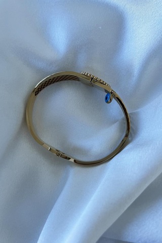 Allmisse Altın Kaplama 316l Kalite Nazar Boncuklu Desenli Tuğra Detaylı Çelik Kelepçe Bileklik - Altın