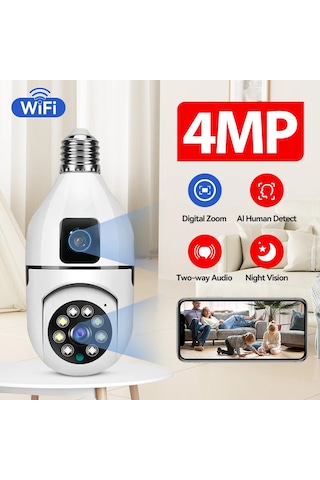 4mp Ampul Kablosuz Wifi Kamera Çift Lens Ip 2 Yönlü Ses