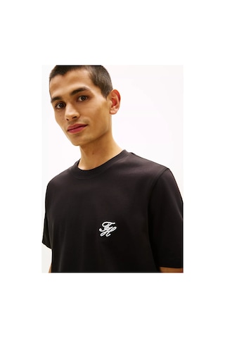 Tommy Hilfiger Erkek Regular Fit Th Logo İşlemeli Pamuklu Kısa Kollu Siyah T-shirt Siyah