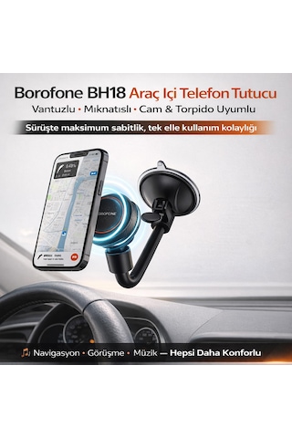 Borofone Bh18 Araç İçi Telefon Tutucu Vantuzlu Mıknatıslı Cam Ve Torpido Uyumlu