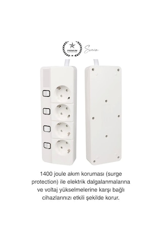 Özel Üretim 4'lü Ayrı Anahtarlı 2 Metre Akım Korumalı Grup Priz 1400 Joule 4000w Çoklu Uzatma Kablo Diğer