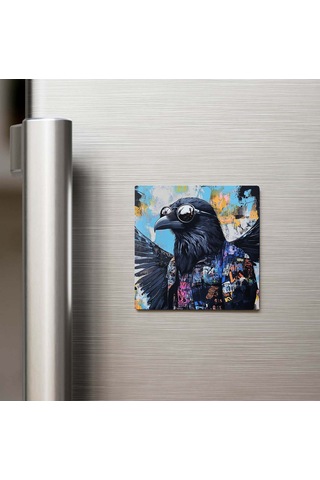 Crow - Karga - Güneş Gözlüklü Style - Buzdolap Magneti - 9x9 Cm