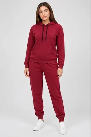 DefyModa İki İplik Kapüşonlu Kanguru Cepli Jogger Alt Üst Eşofman Takımı - Bordo