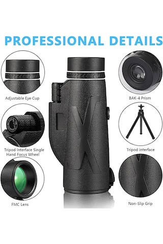 Monozone 80x100 Yüksek Çözünürlüklü Dürbün Ultra Zoom Siyah