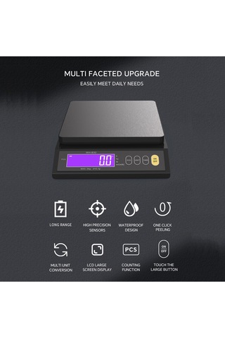 Moveevo Ip67 Su Geçirmez 5kg/0.1g Tam Akıllı Mutfak Terazi - Sayım, Tare, Otomatik Kapatma Ve Çoklu Ünite Dönüşümü - Li-pil, Aaa Pil Ve Usb Şarj Desteği Siyah