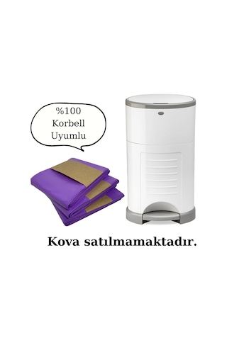 Budibu Korbell 16l Uyumlu Kirli Bebek Bezi Çöp Poşeti / Yerli Üretim / 3 Paket / 1500 Adet Bez Kapasiteli / Lavanta Diğer