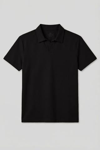 Siyah Rahat Form Yumuşak Dokulu Polo Yaka Erkek T-shirt - 88496