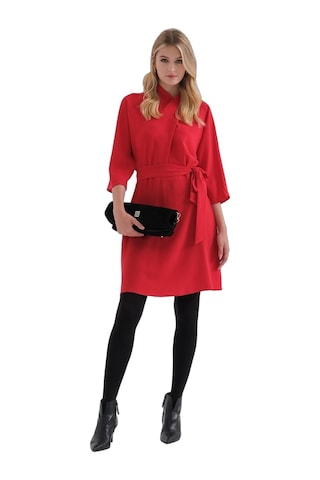 Explosion Minimalist Midi Abiye Elbise - 3/4 Kol, Kemerli, Günlük & Ofis Kırmızı