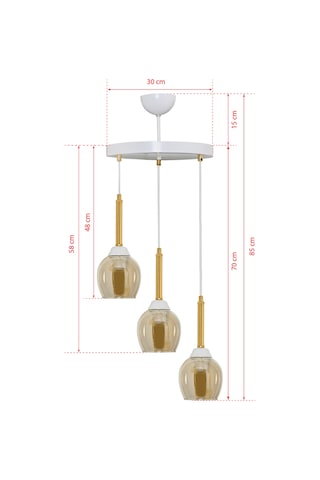 Üçlü Mandarin Sarkıt Avize Bal Rengi Camlı Gold Borulu Beyaz - Altın - Bal