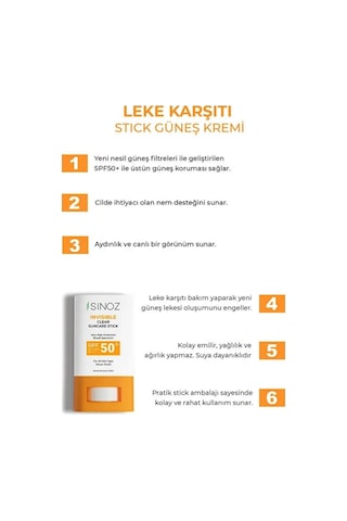 Sinoz Spf50+ Nemlendirici Yüksek Korumalı Şeffaf Stick Güneş Kremi 15 Gr