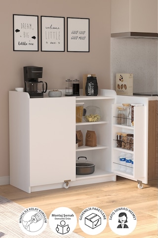 Bofigo Gökçe Çok Amaçlı Erzak Kiler Mutfak Dolabı Beyaz